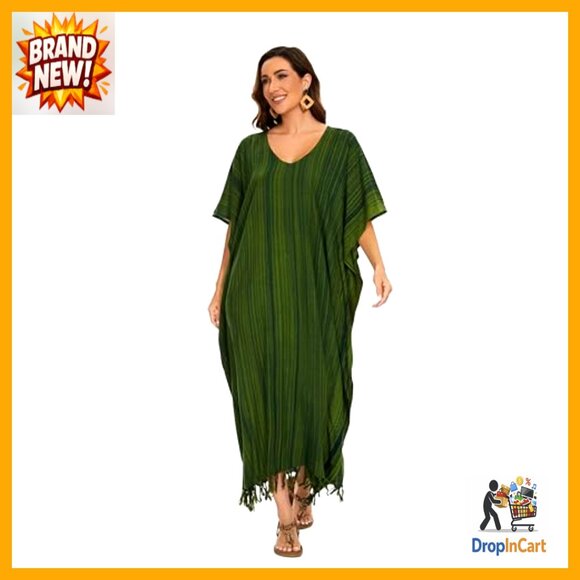 Stripe Caftan Maxi Dress Loungewear Kimono Style Plus Size Elegant Boho - Picture 2 of 7